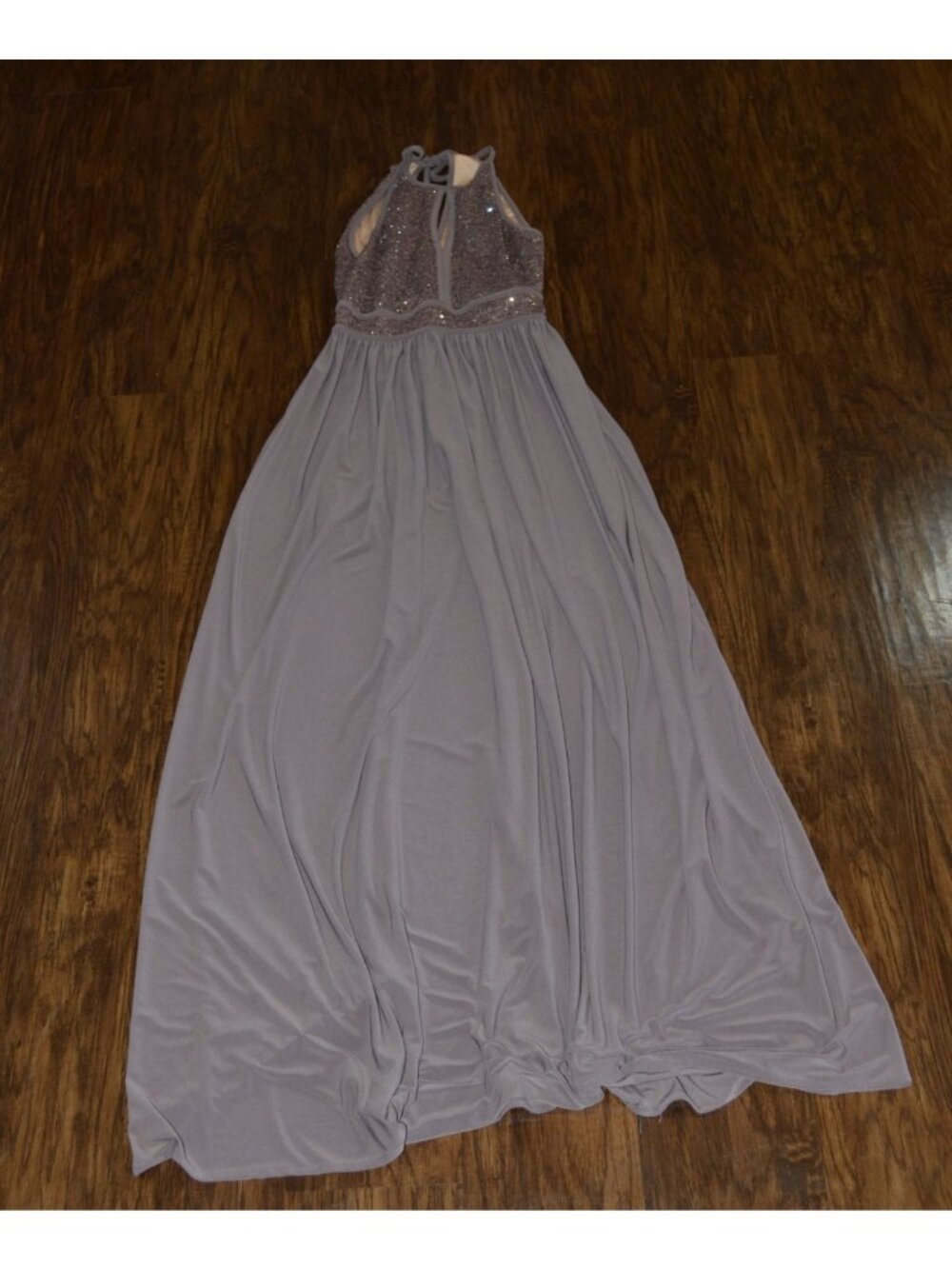 Womens Size 1/2 Morgan & Co. Brown Lace Halter Maxi Evening Dress Formal READ